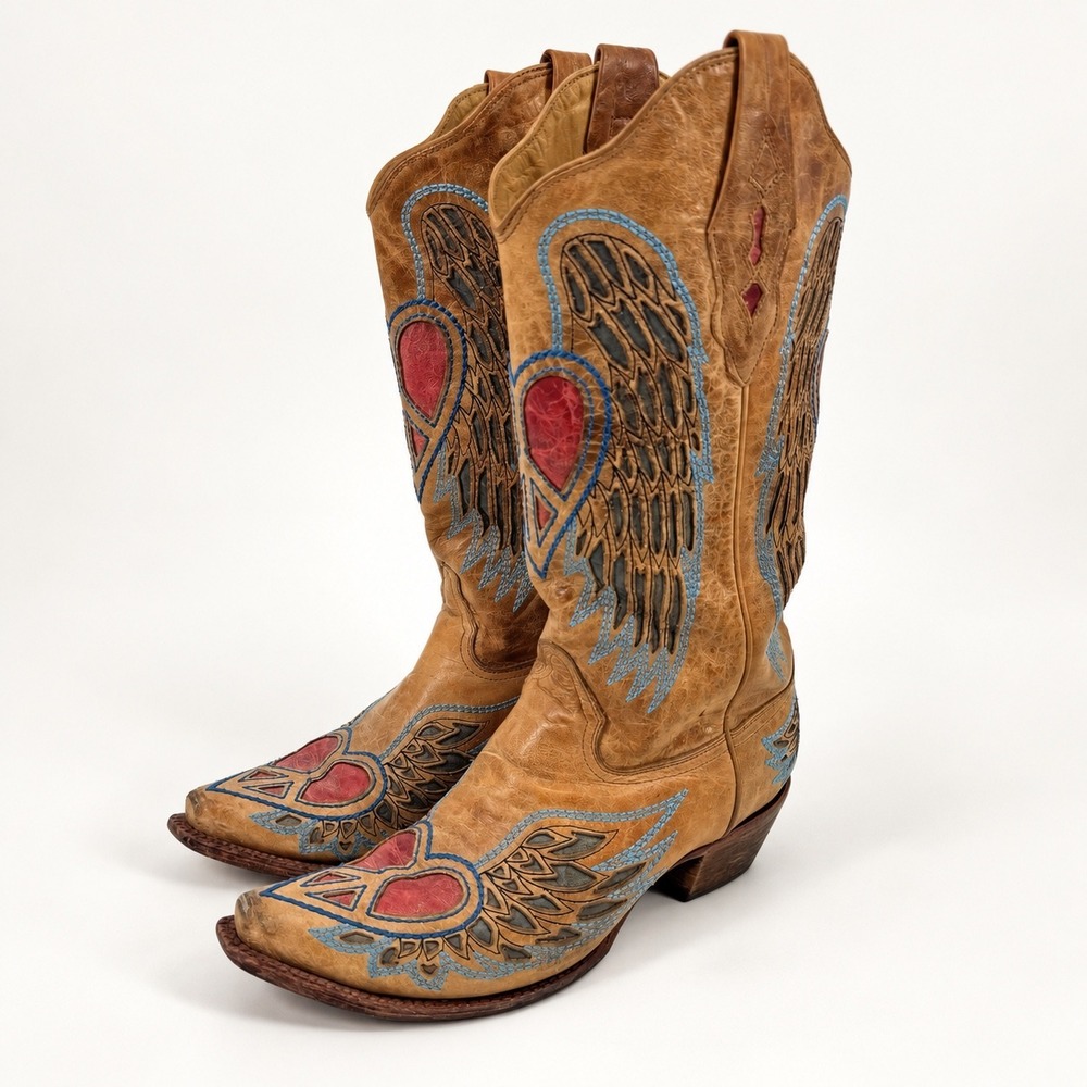Corral Heart Angel Wings Embroidered A1976 Leather Western Cowboy Boots Snip Toe